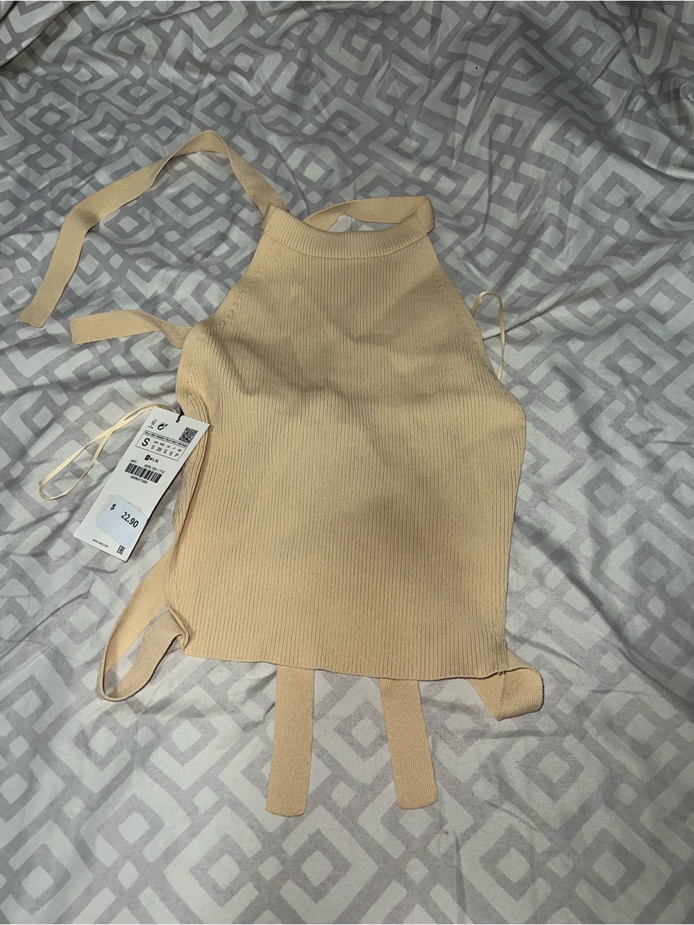 Zara Beige Halter Ribbed Knit Top